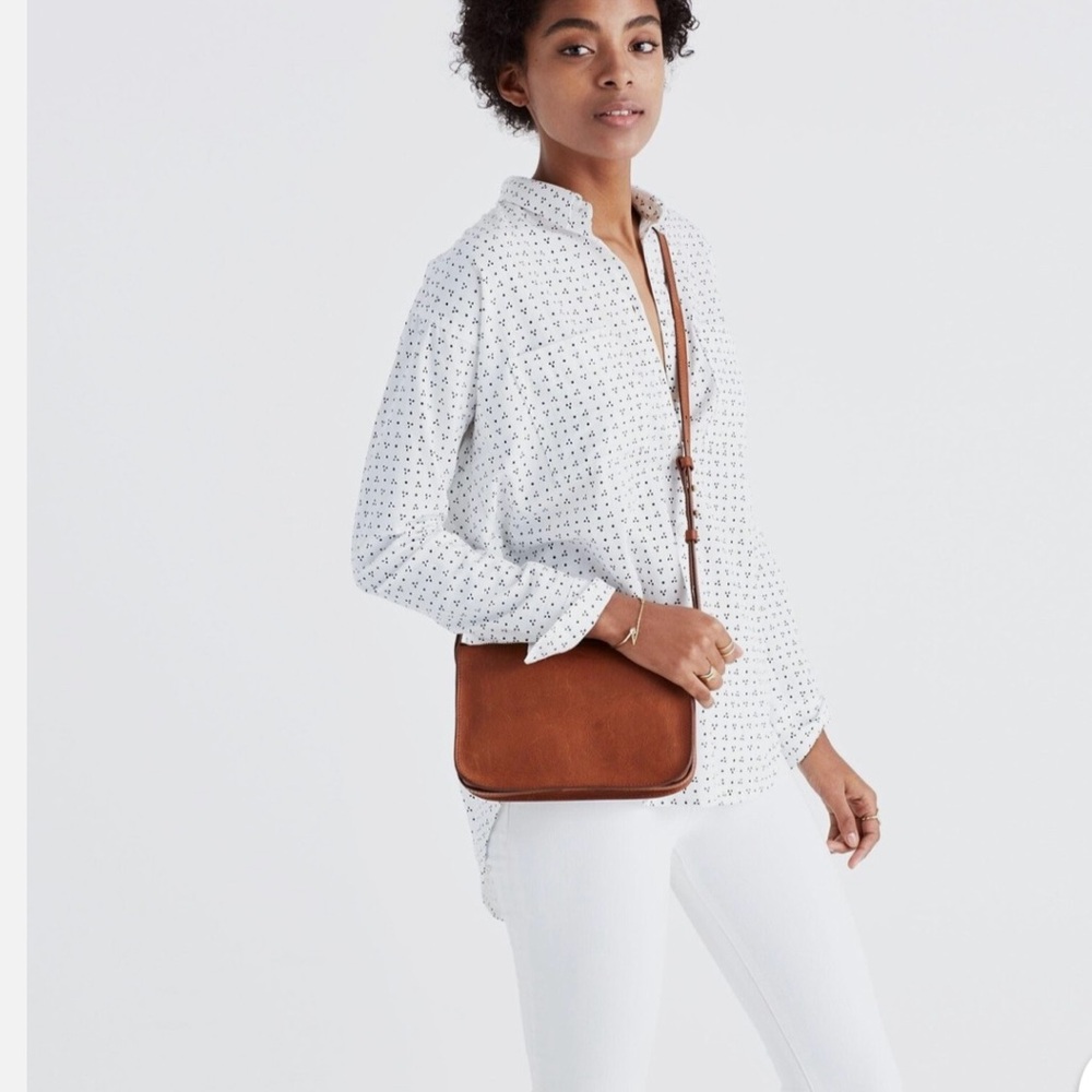 Madewell Women’s Oversized Long Sleeve Polkadot Cotton Blend White Blouse Size M